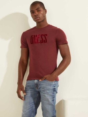 T Shirts Guess Velvet Applique Homme Violette | 96152-BSOP