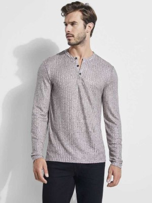 T Shirts Guess Warehouse Long-Sleeve Henley Homme Rose Multicolore | 91245-TBCH