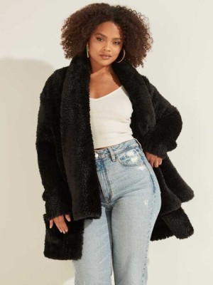 Vestes Guess Rebecca Faux-Fur Femme Noir | 39167-HLTZ