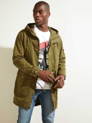 Vestes Guess Twill Parka Homme Vert Foncé Multicolore | 95280-NSIW