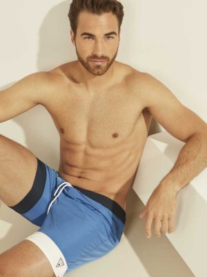 Vetement de Bain Guess Contrast Stripe Swim Trunks Homme Bleu | 90127-LNGS