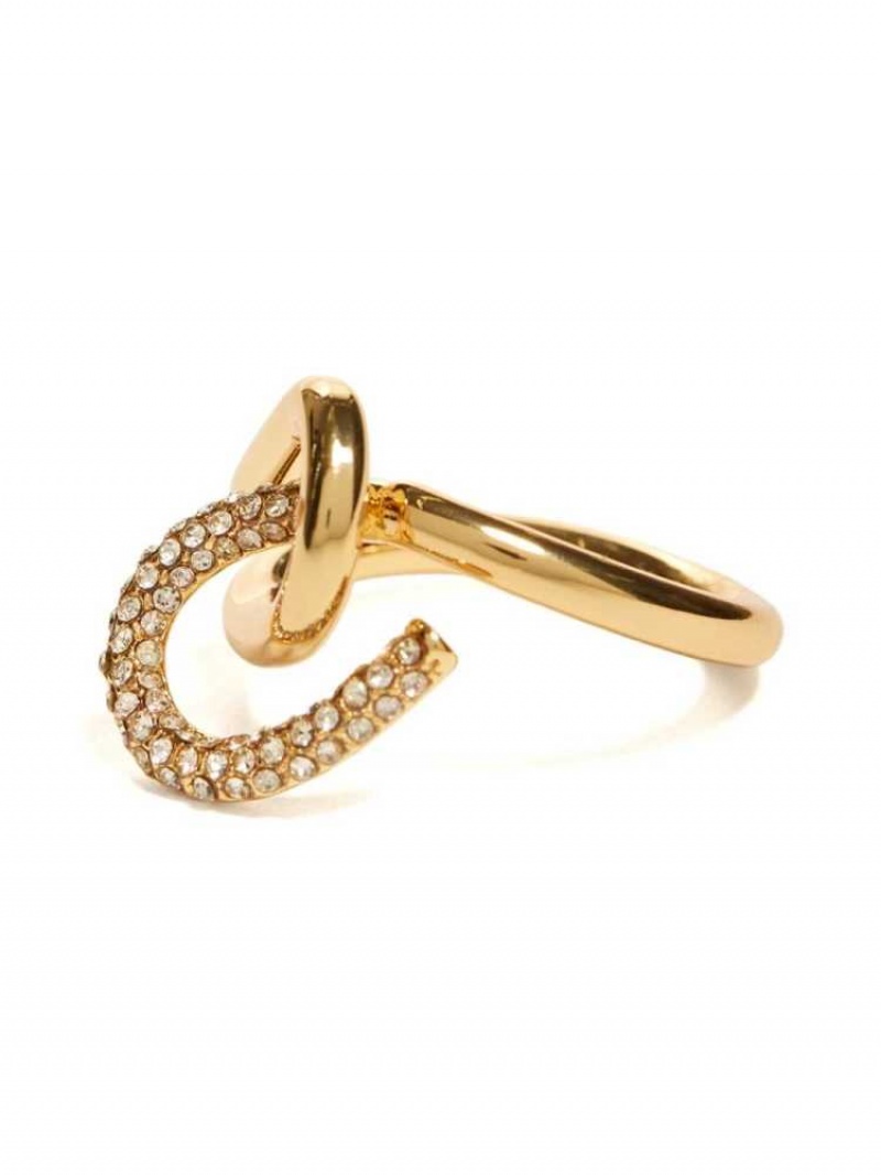 Bague Guess 14KT Plated Curve Statement Ring - Size 7 Femme Doré | 89412-EXFT