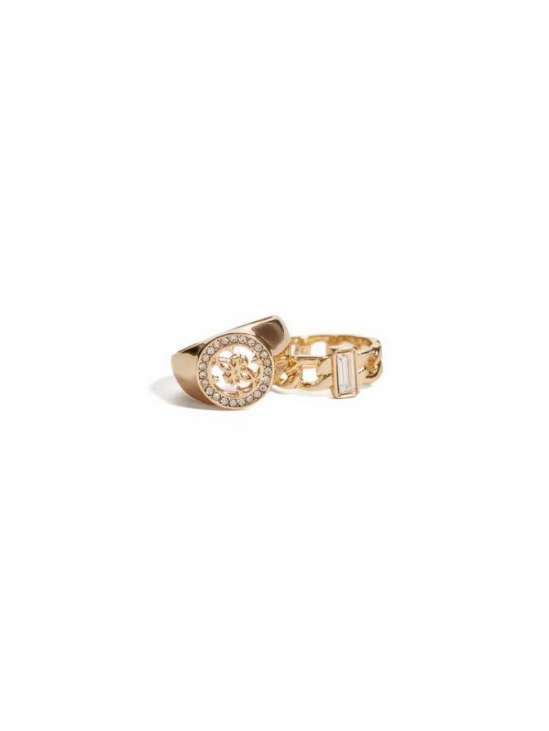 Bague Guess Gold-Tone Quattro G Logo Ring Set Femme Doré | 59421-CHUK