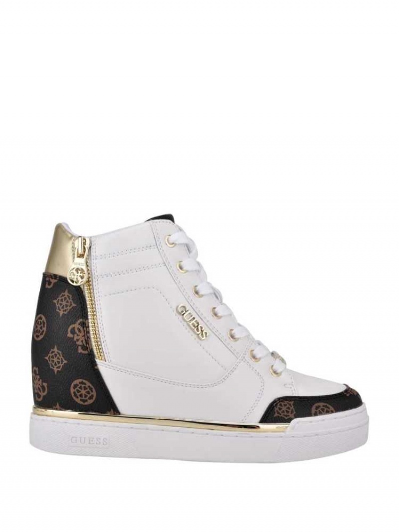 Basket Guess Figz Logo Wedge Femme Blanche | 39420-TFWQ