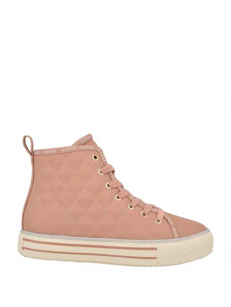 Basket Guess Matelassé High-Top Femme Beige Multicolore | 73160-KEHS