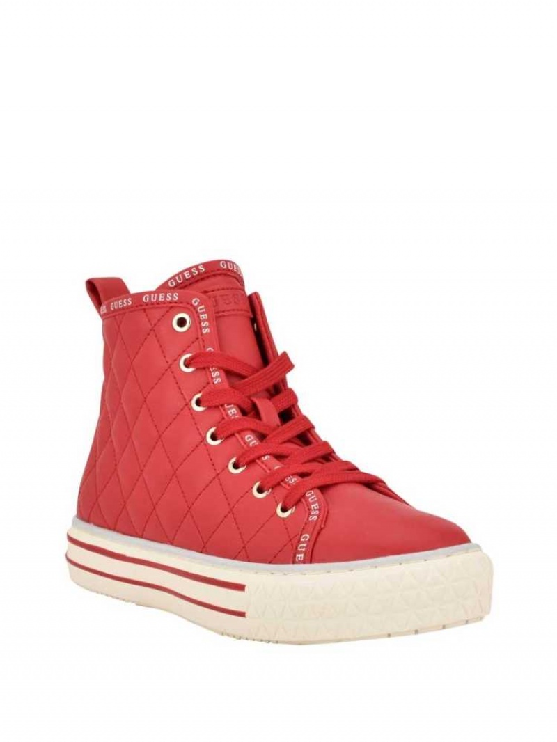 Basket Guess Matelassé High-Top Femme Rouge Multicolore | 79432-DTIO