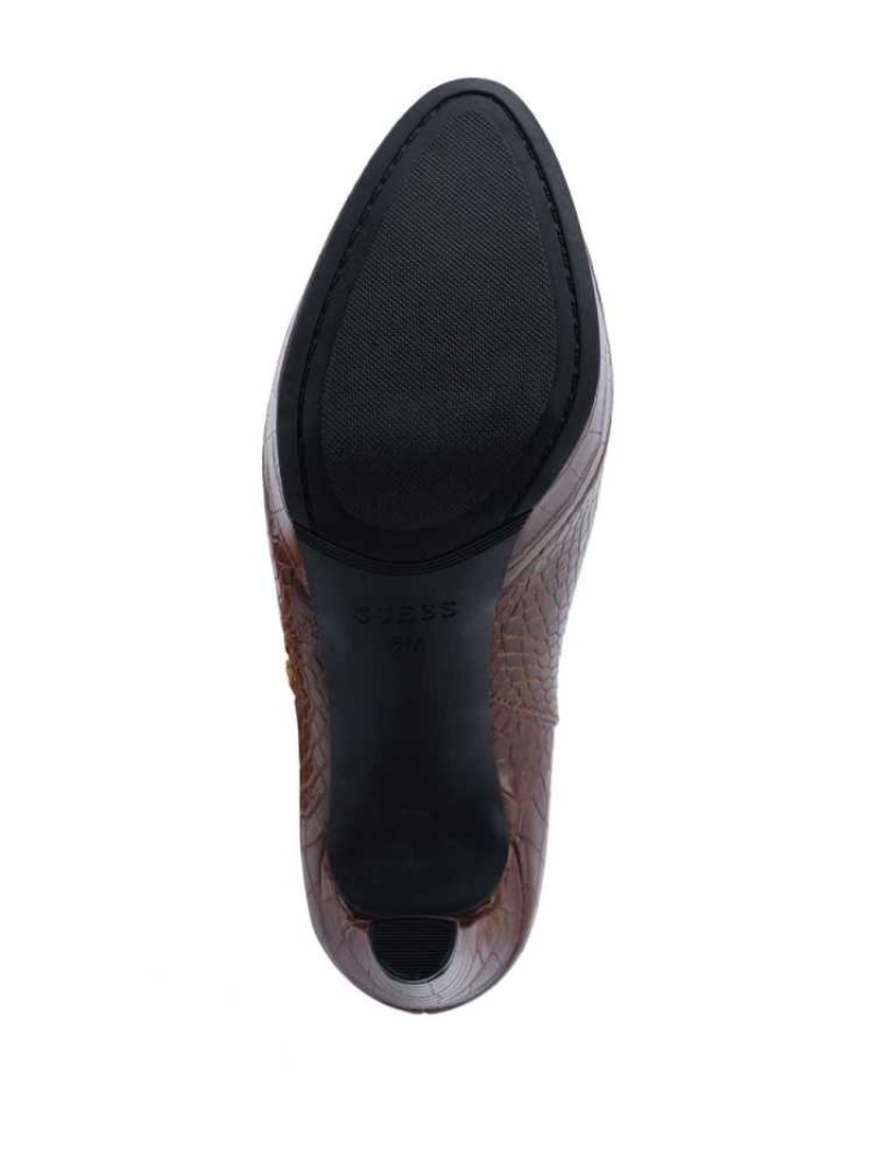 Bottines Guess Dejah Croc Plateforme Femme Marron | 96152-YPFA