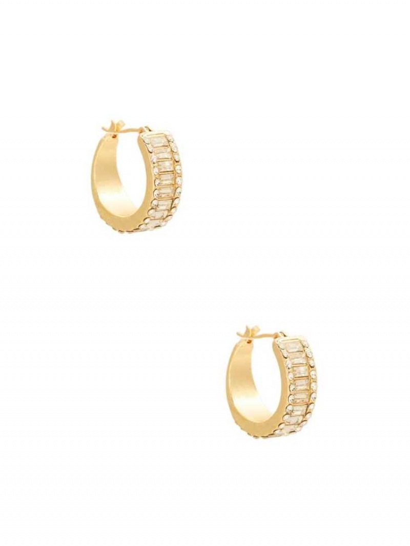 Boucles d\'Oreilles Guess 14KT Baguette Hoop Femme Doré | 01348-IUWP