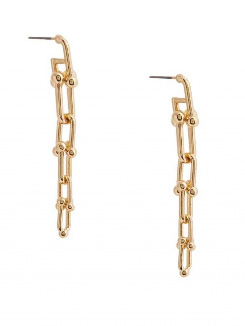 Boucles d'Oreilles Guess 14KT Ball Chain-Link Drop Femme Doré | 64018-SLUI