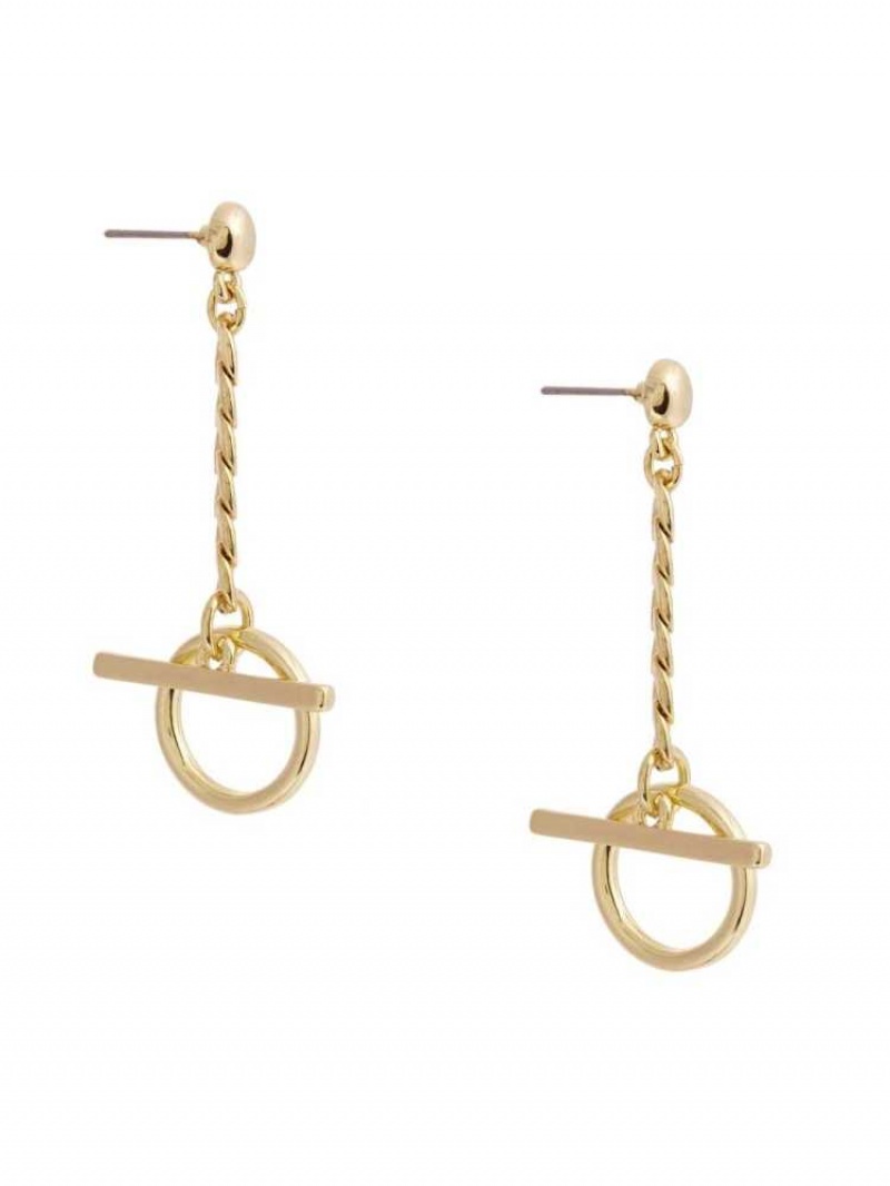 Boucles d'Oreilles Guess 14KT Chain-Link Toggle Femme Doré | 85127-HPSK