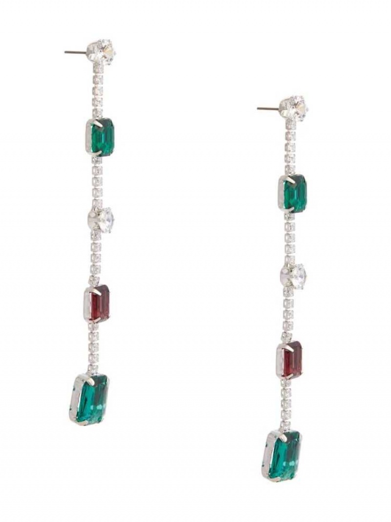 Boucles d'Oreilles Guess Crystal Emerald Linear Femme Argent | 56897-ZUOD