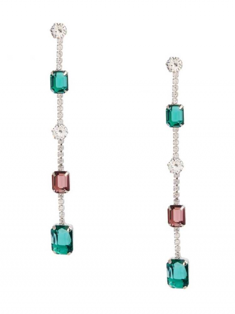 Boucles d\'Oreilles Guess Crystal Emerald Linear Femme Argent | 56897-ZUOD