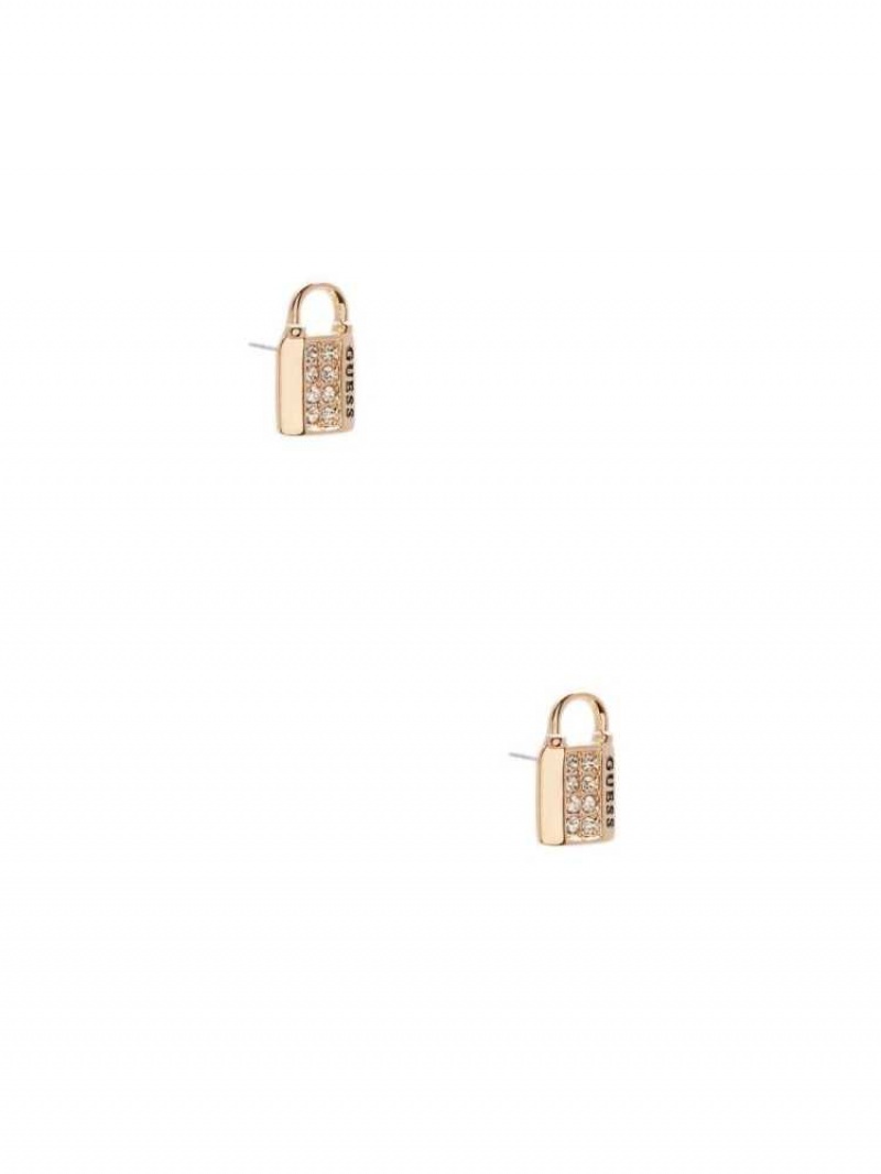 Boucles d'Oreilles Guess Gold-Tone Lock Stud Femme Doré | 02583-KJVY