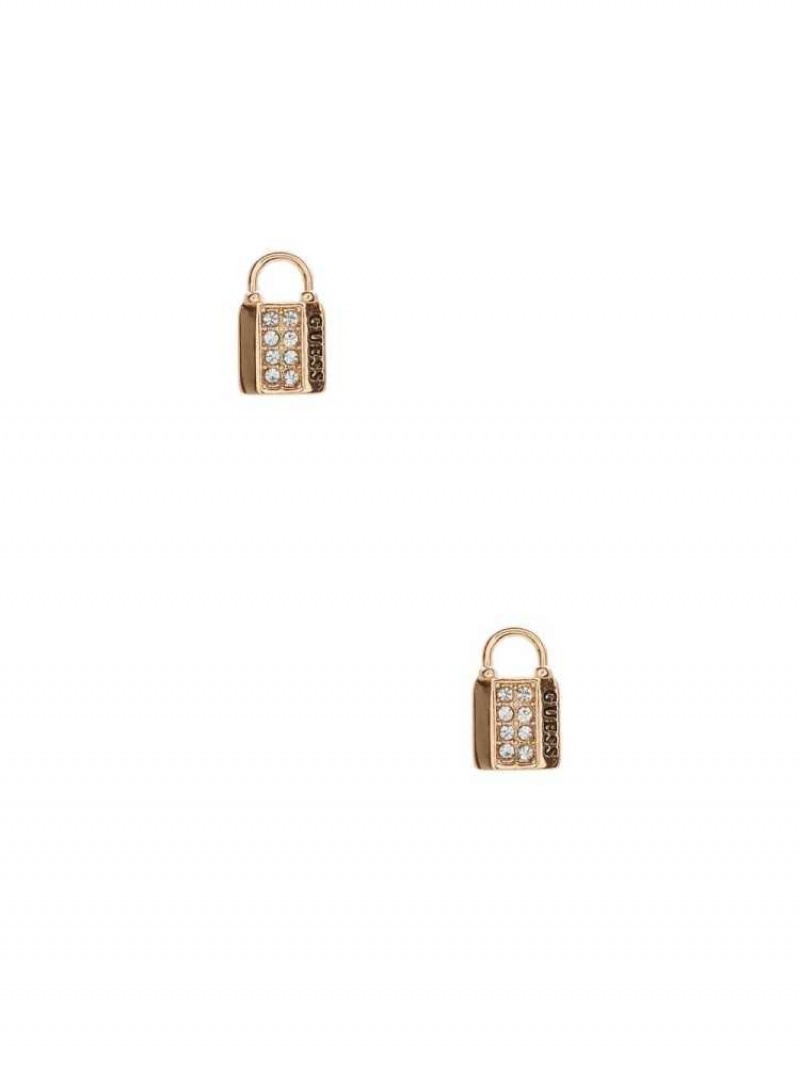 Boucles d\'Oreilles Guess Gold-Tone Lock Stud Femme Doré | 02583-KJVY