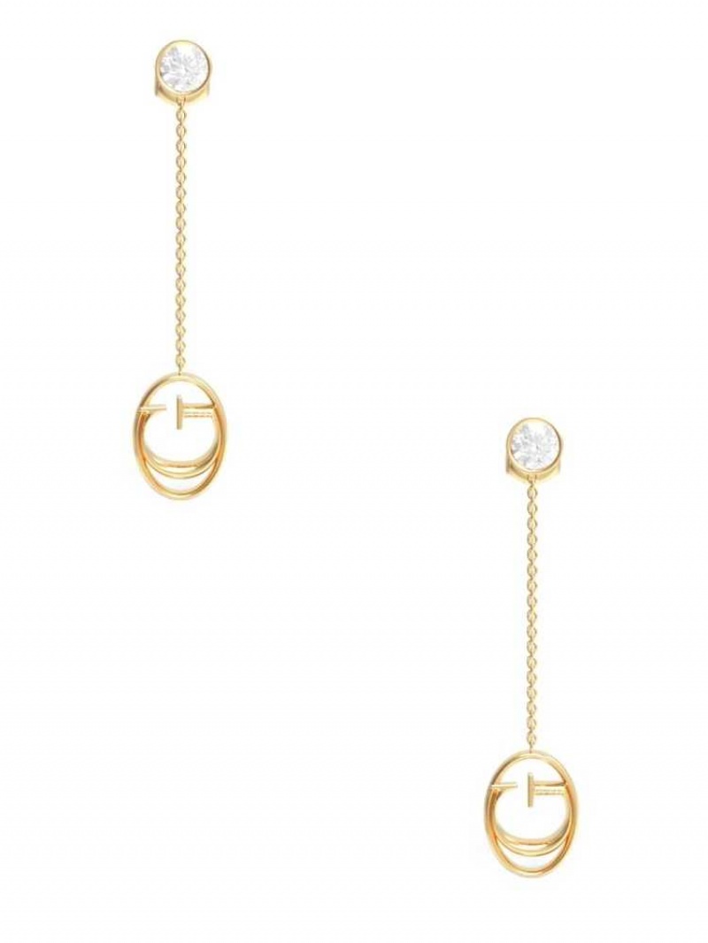 Boucles d'Oreilles Guess Gold-Tone Logo Pendant Drop Femme Jaune Doré | 17489-ETOG