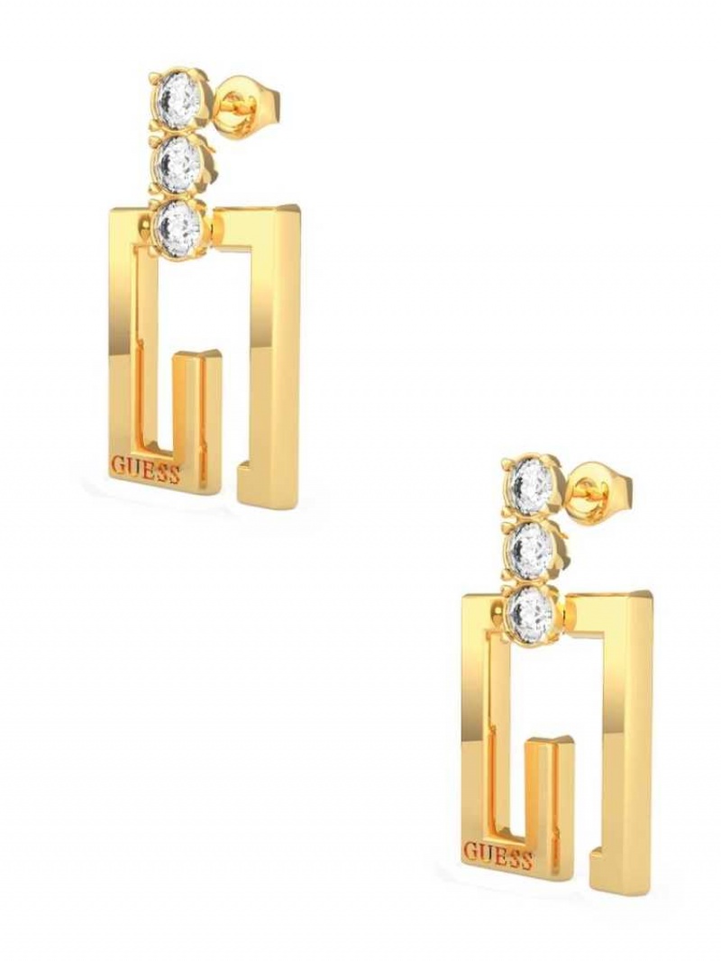 Boucles d'Oreilles Guess Gold-Tone Square G Logo Drop Femme Jaune Doré | 76139-QDUL