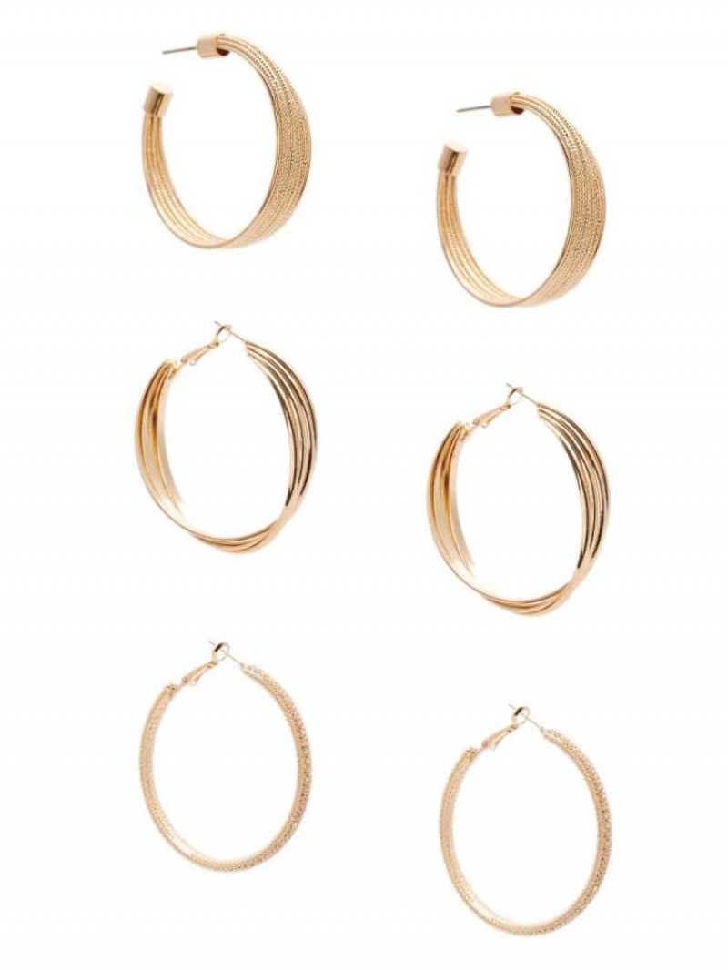 Boucles d\'Oreilles Guess Gold-Tone Textured Hoop Set Femme Doré | 73165-ALZK