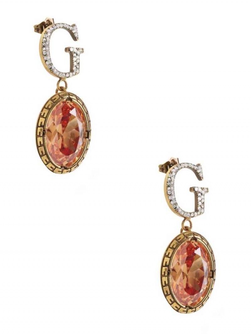 Boucles d'Oreilles Guess Gold-Tone Topaz Drop Femme Titane Doré | 06824-VCED