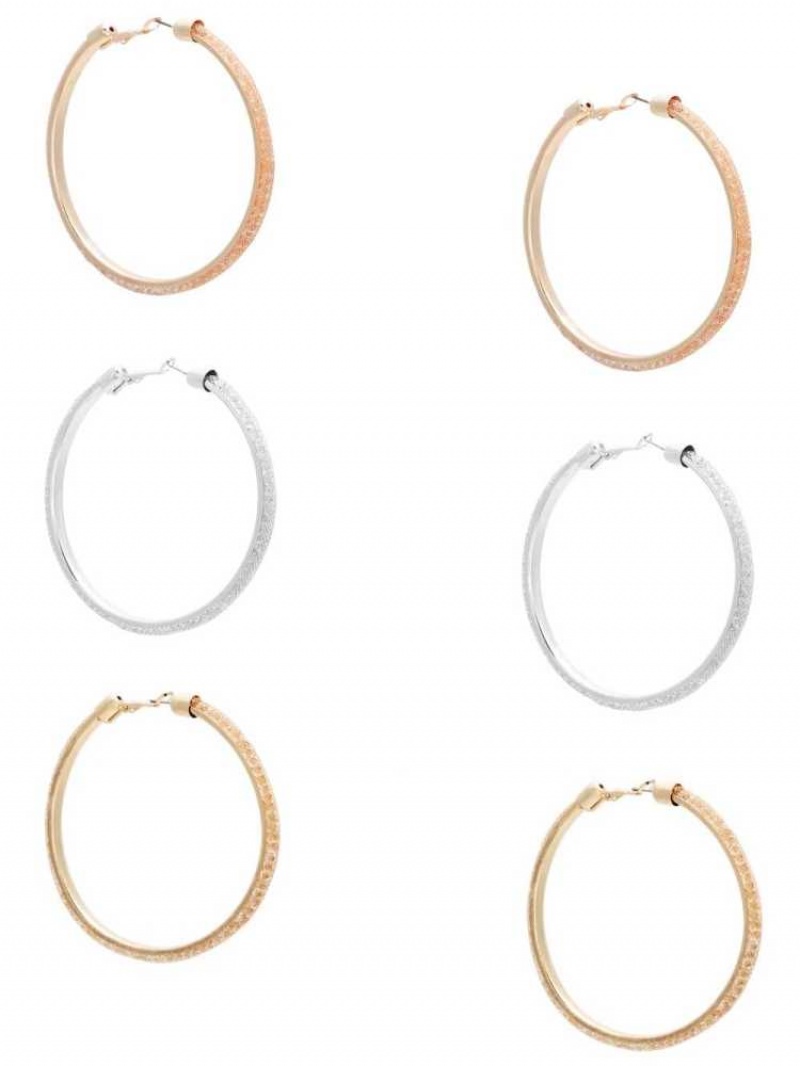 Boucles d\'Oreilles Guess Patricia Multi-Tone Hoop Set Femme Multicolore | 01869-HOAP