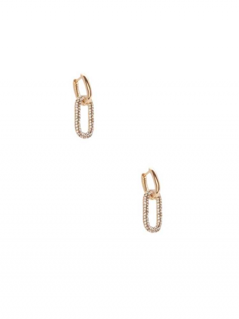 Boucles d'Oreilles Guess Pavé Square Hoop Femme Doré | 09157-TGUI