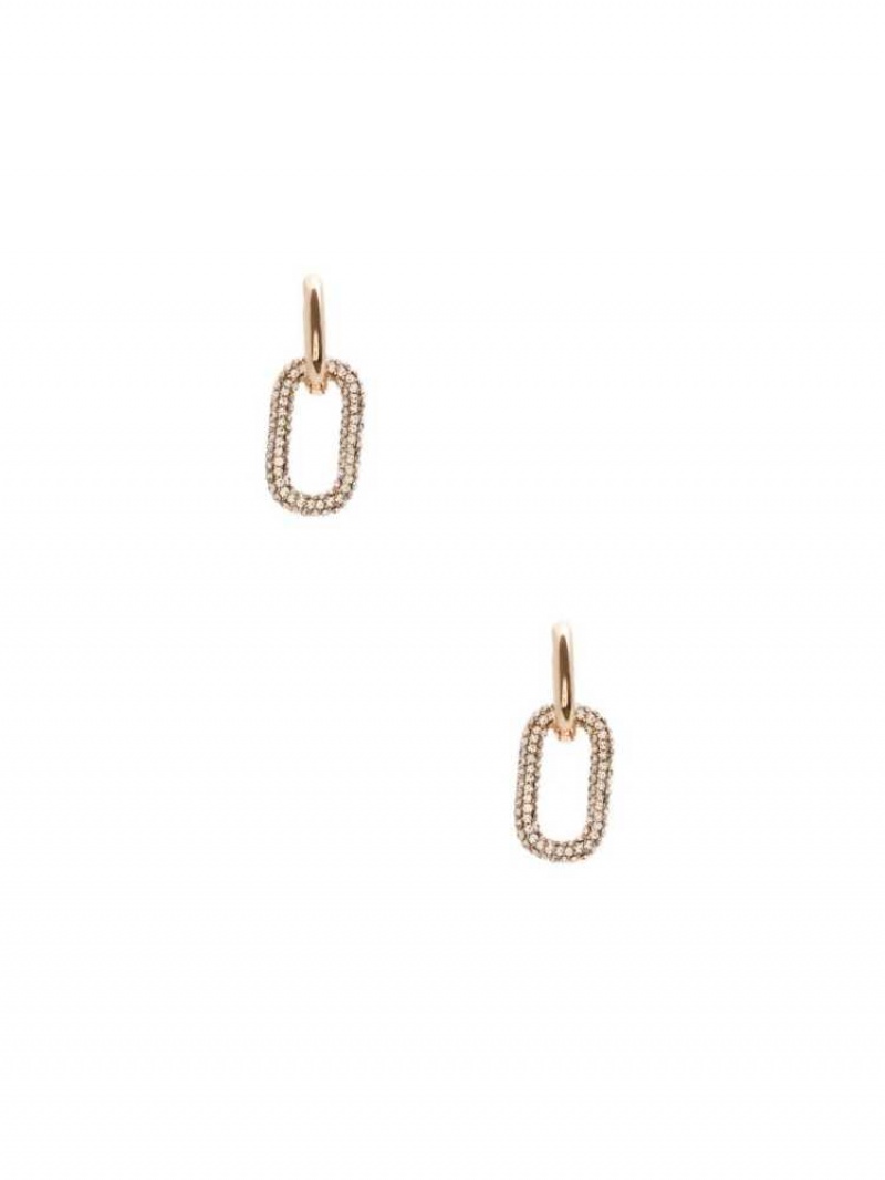 Boucles d\'Oreilles Guess Pavé Square Hoop Femme Doré | 09157-TGUI