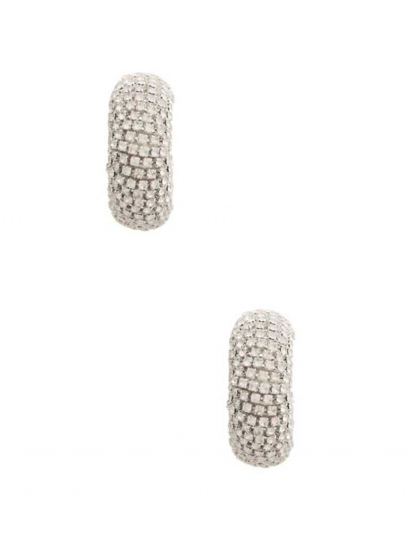 Boucles d'Oreilles Guess Rhinestone Dome Hoop Femme Argent | 40567-JBUL