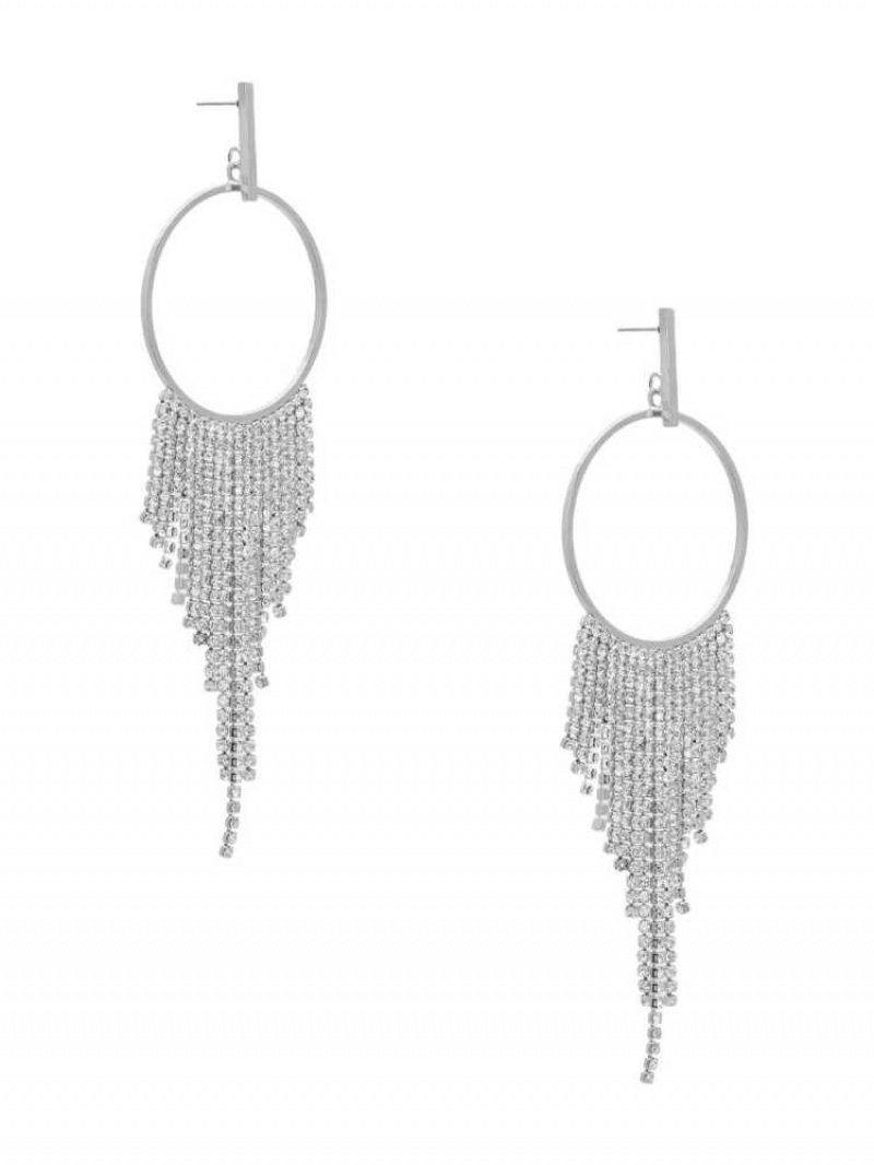 Boucles d'Oreilles Guess Rhinestone Fringe Hoop Femme Argent | 52876-BDLV