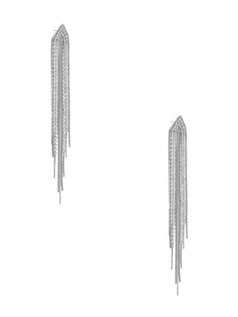 Boucles d'Oreilles Guess Rhinestone Fringe Linear Femme Argent | 68271-CZOV