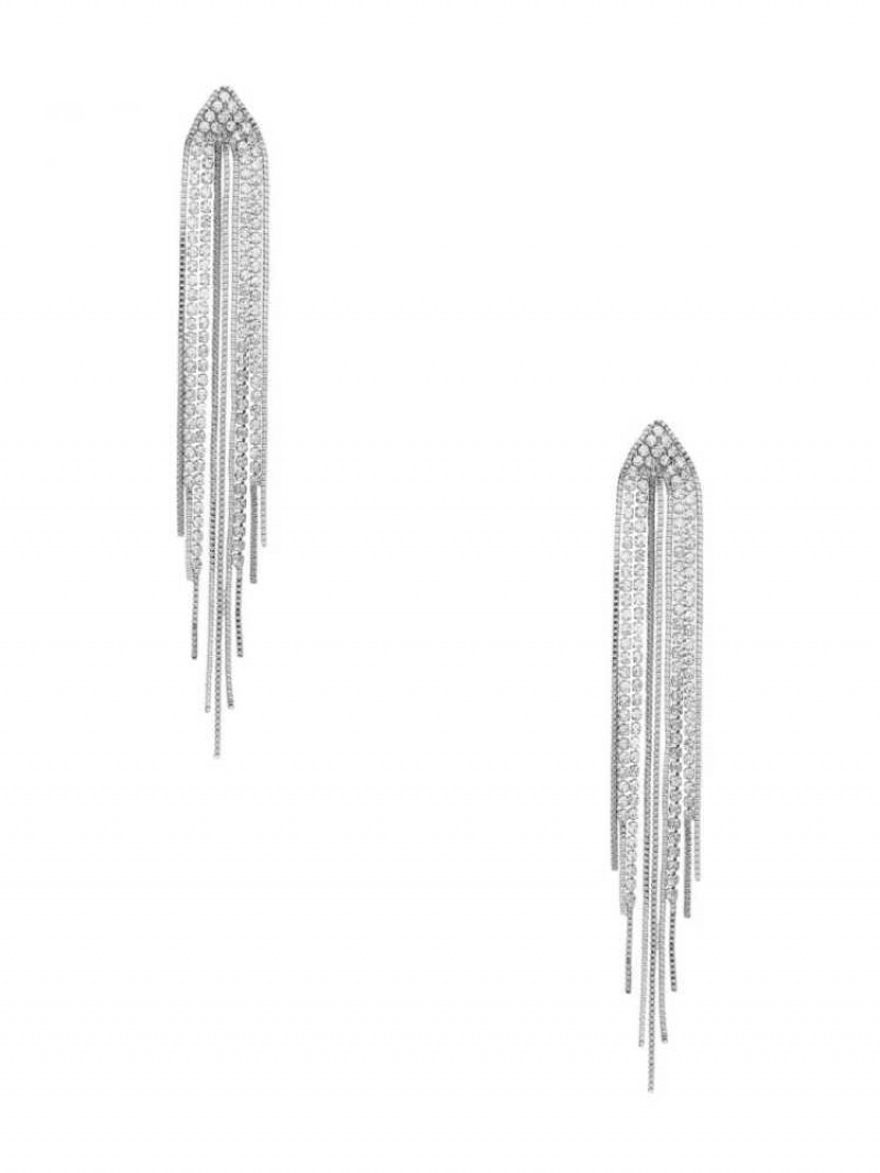 Boucles d\'Oreilles Guess Rhinestone Fringe Linear Femme Argent | 68271-CZOV