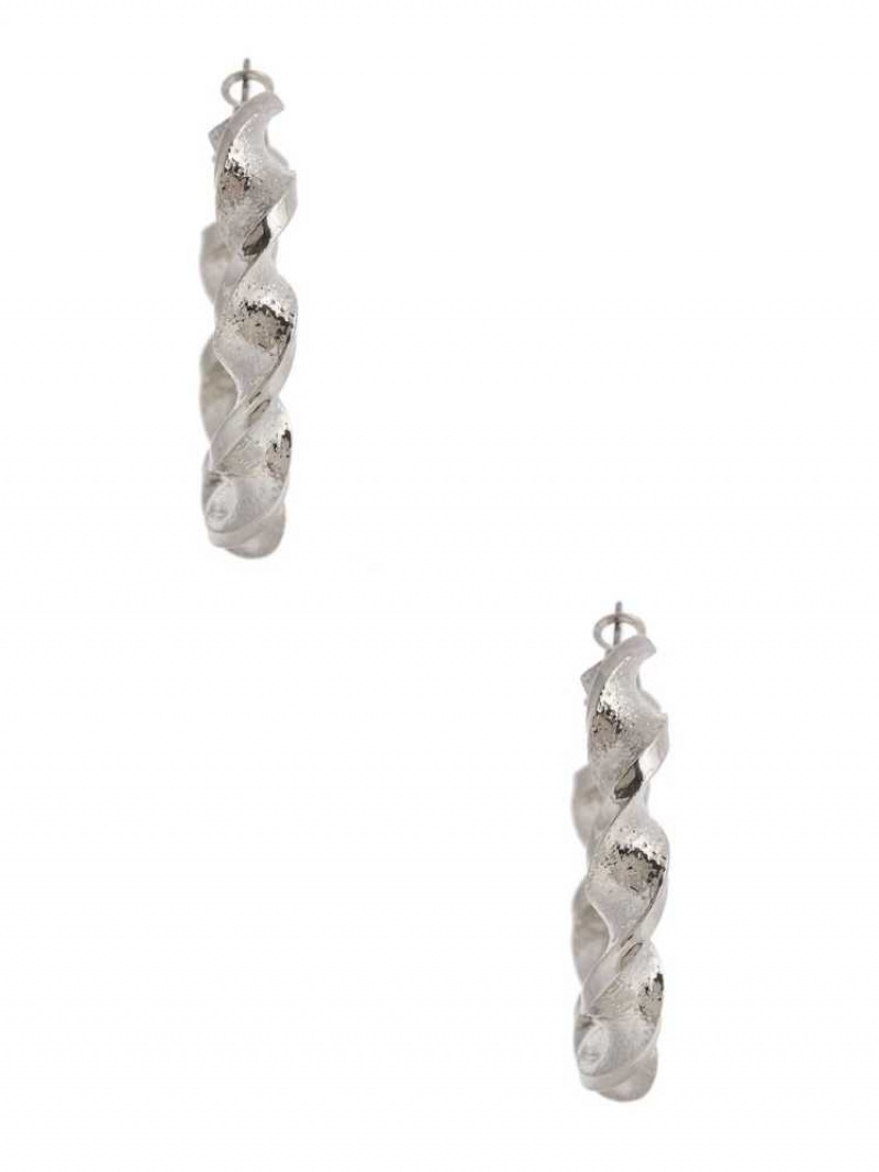 Boucles d'Oreilles Guess Silver-Tone Large Twisted Hoop Femme Argent | 63290-QMLT