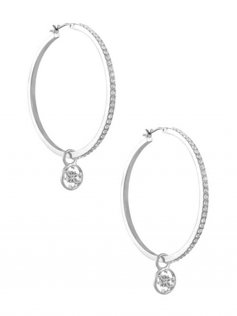 Boucles d\'Oreilles Guess Silver-Tone Quattro G Hoop Femme Argent | 59413-TPCE