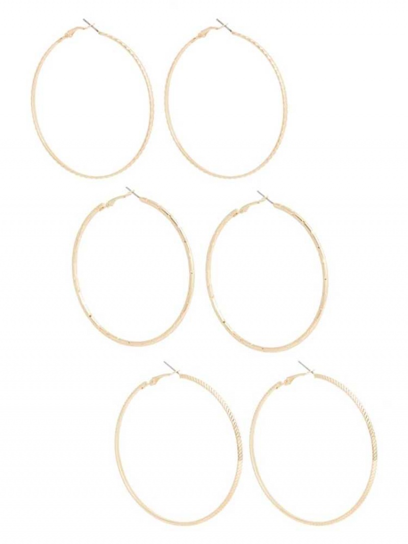 Boucles d\'Oreilles Guess Textured Gold-Tone Hoop Set Femme Doré | 63918-VQBU