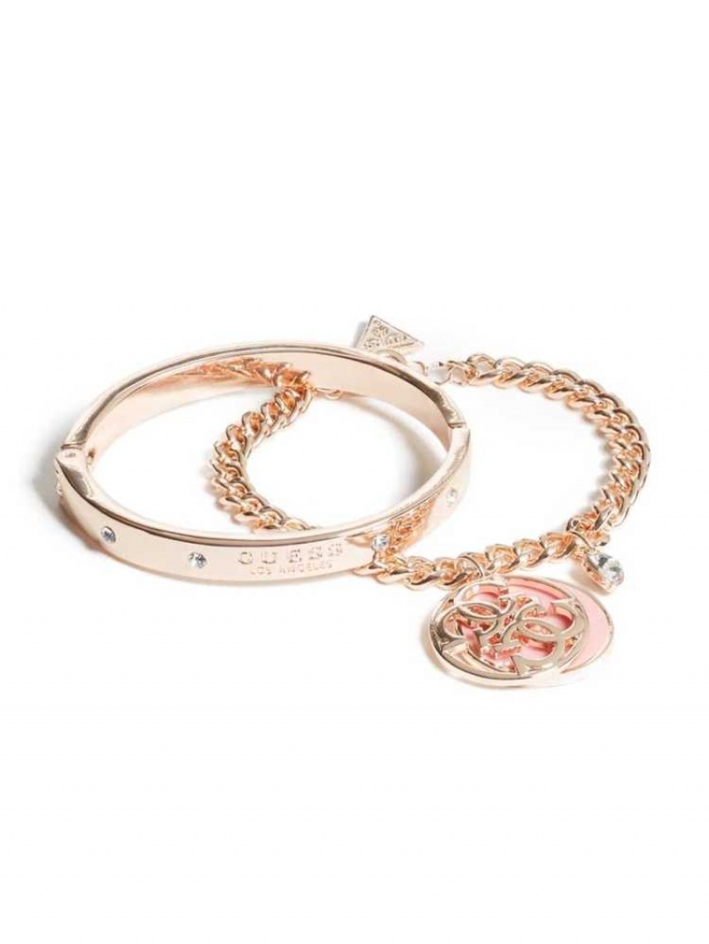 Bracelet Guess Cadence Rose-Gold Tone Logo Set Femme Rose Doré | 57294-DHVN