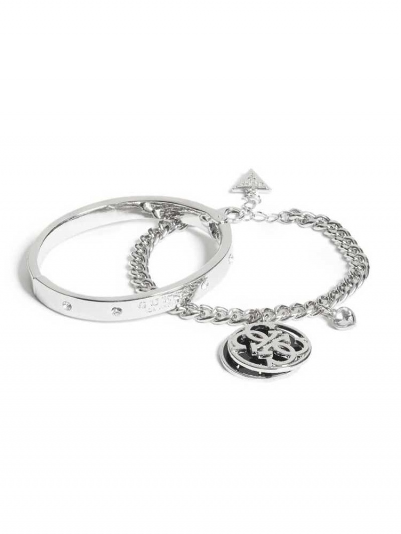 Bracelet Guess Cadence Silver-Tone Logo Set Femme Argent | 49273-OMZJ