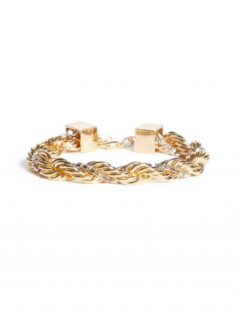 Bracelet Guess Gold-Tone Braided Femme Doré | 89365-AKFX