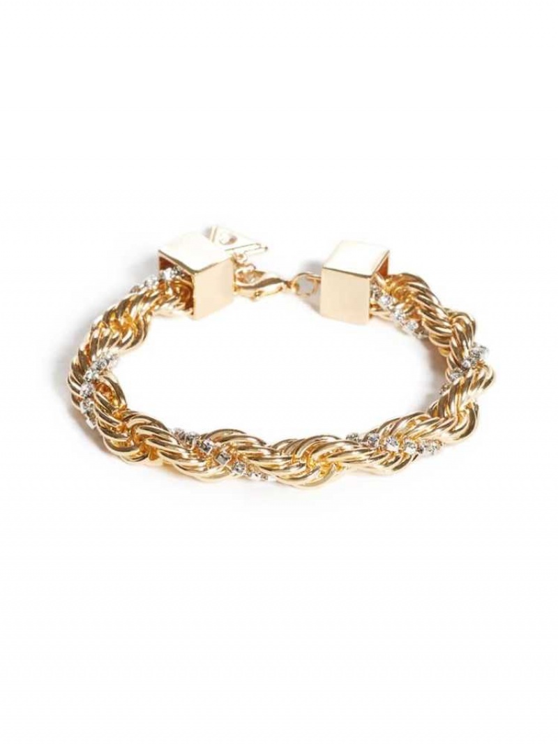 Bracelet Guess Gold-Tone Braided Femme Doré | 89365-AKFX