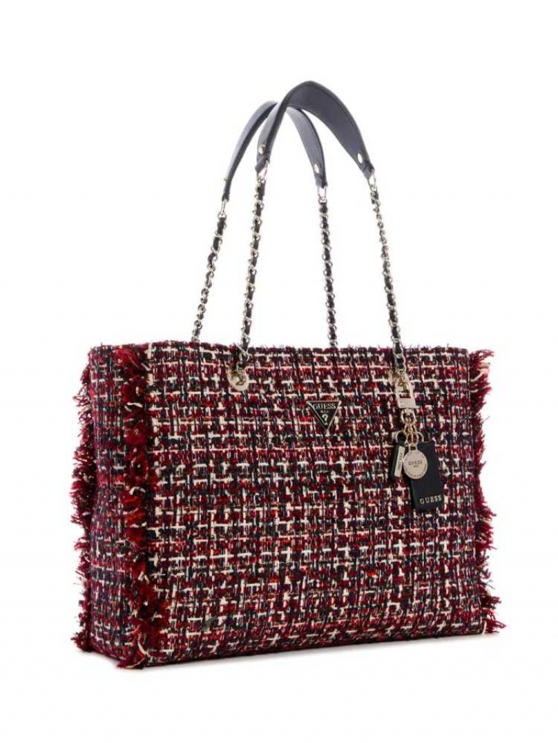 Cabas Guess Cessily Tweed Femme Rouge Multicolore | 16753-NEDR