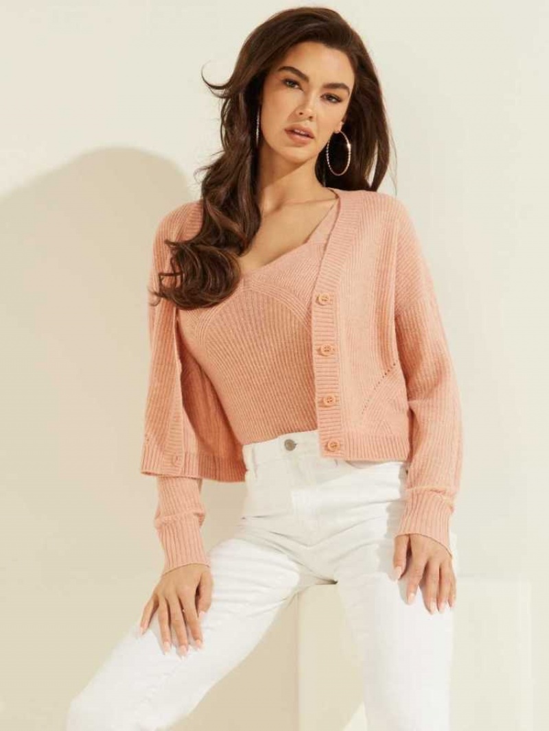 Cardigan Guess Serena Cable Knit Femme Rose | 83516-RCXW