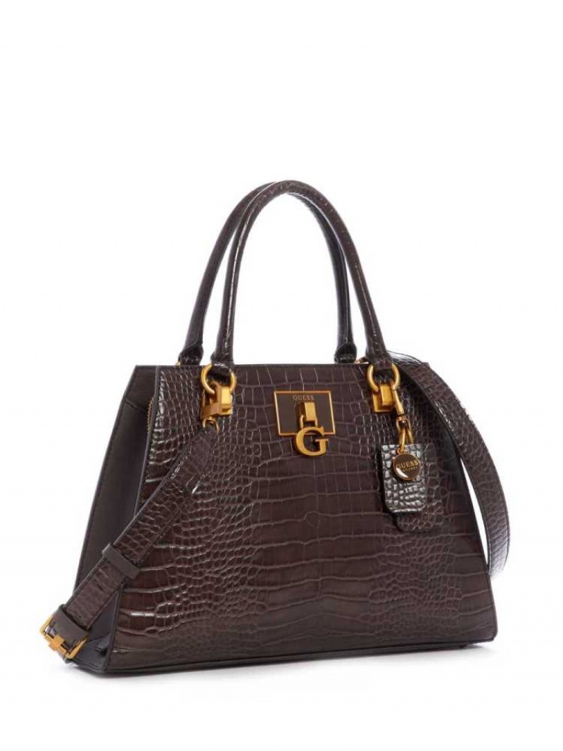 Cartable Guess Stephi Croc Girlfriend Femme Noir Marron | 36952-JLWC