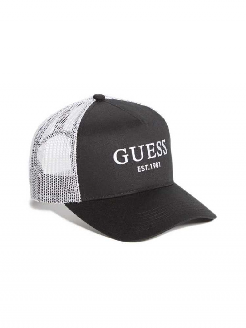 Chapeaux Guess Contrasting Logo Trucker Femme Noir | 05486-YPSV