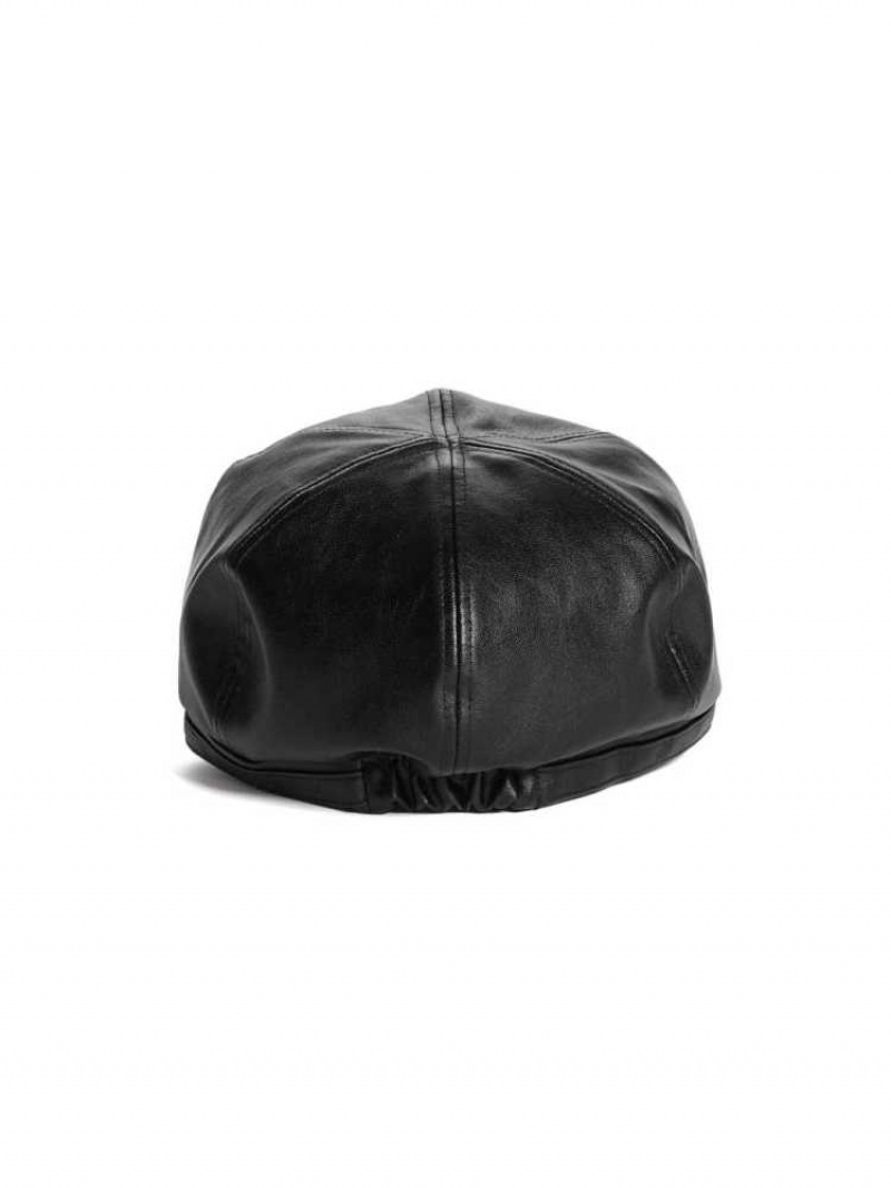 Chapeaux Guess Faux-Cuir Cabbie Femme Noir | 61239-WMTE