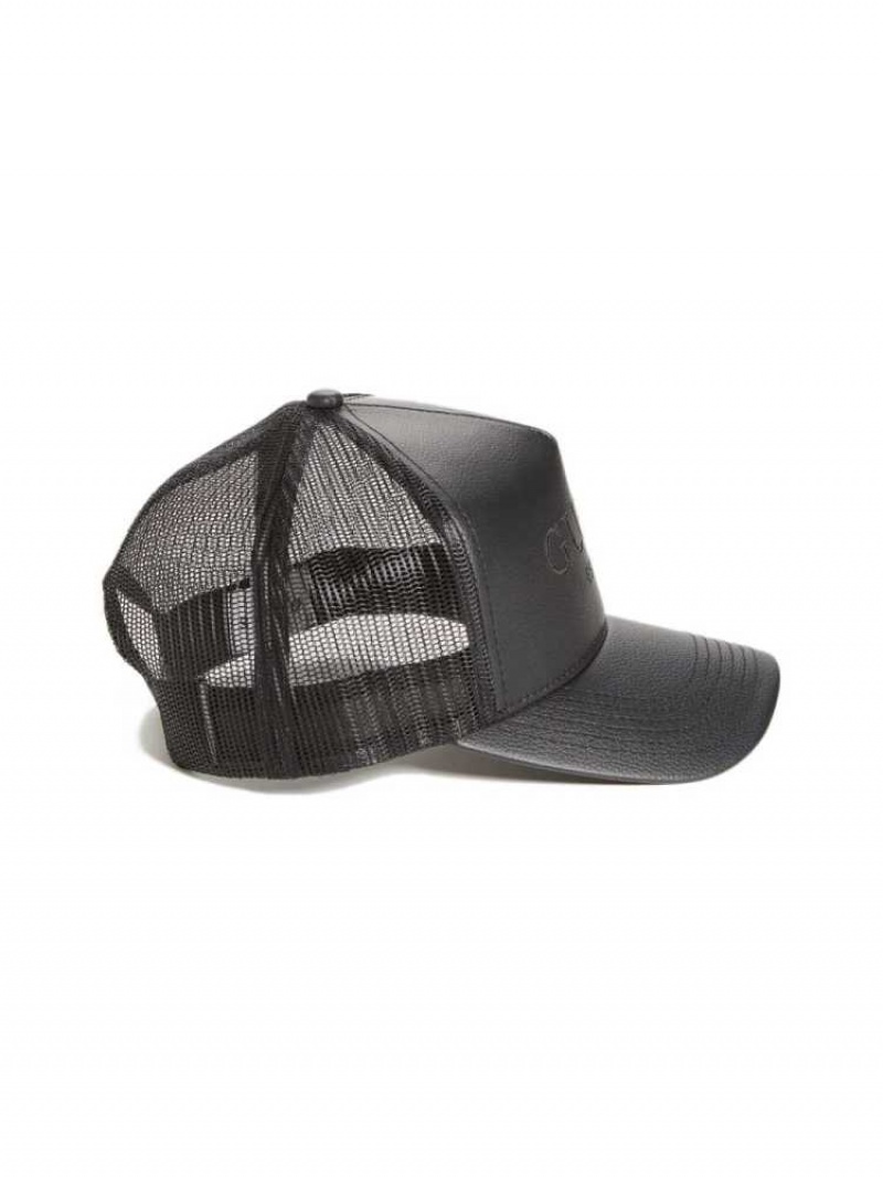 Chapeaux Guess Faux-Cuir Trucker Homme Noir | 40193-TFIS