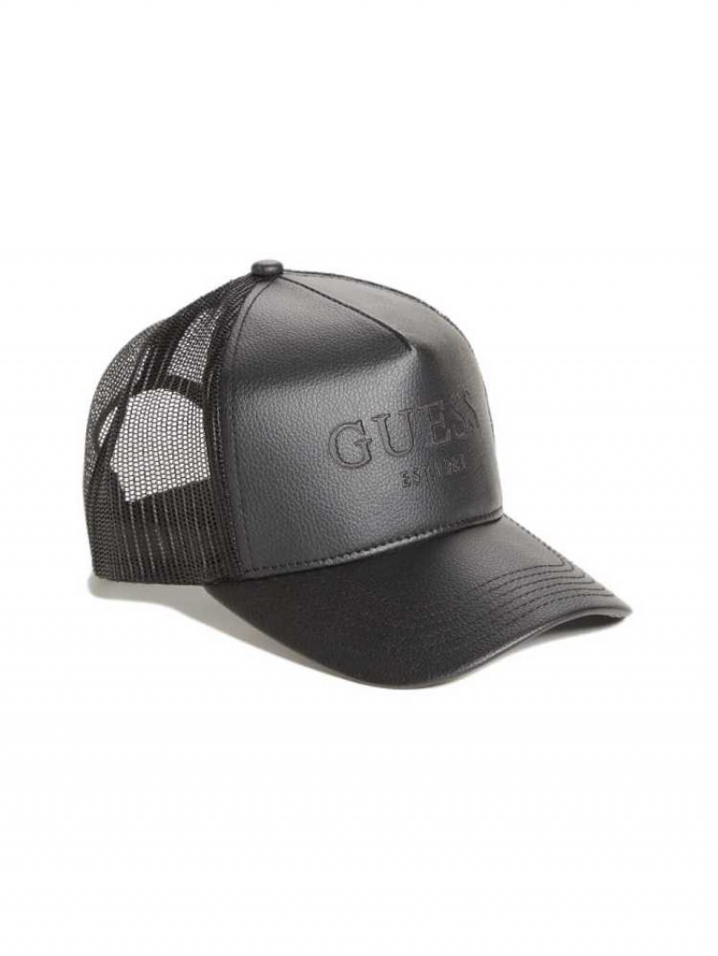 Chapeaux Guess Faux-Cuir Trucker Homme Noir | 40193-TFIS