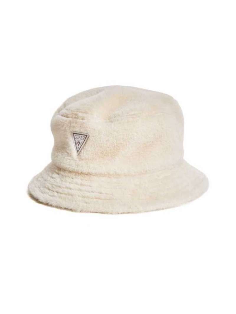 Chapeaux Guess Faux-Fur Bucket Femme Blanche | 06938-OASF