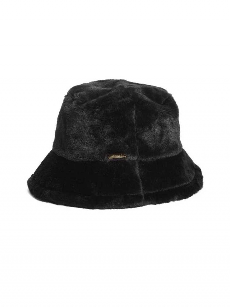 Chapeaux Guess Faux-Fur Bucket Femme Noir | 56102-FTOQ