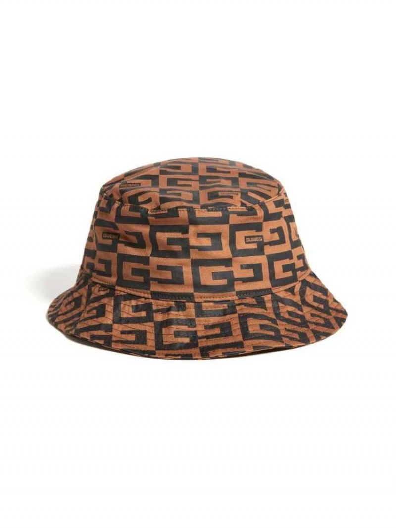 Chapeaux Guess G Checker Logo Bucket Femme Marron | 74605-WUFV