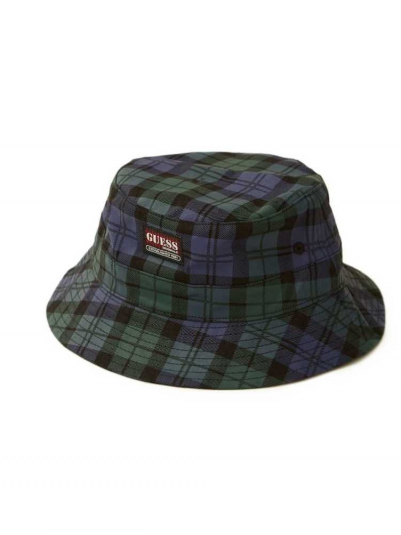 Chapeaux Guess Originale Plaid Bucket Femme Vert Multicolore | 13047-JZMD