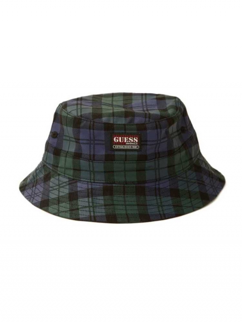 Chapeaux Guess Originale Plaid Bucket Homme Vert Multicolore | 26385-RHGI