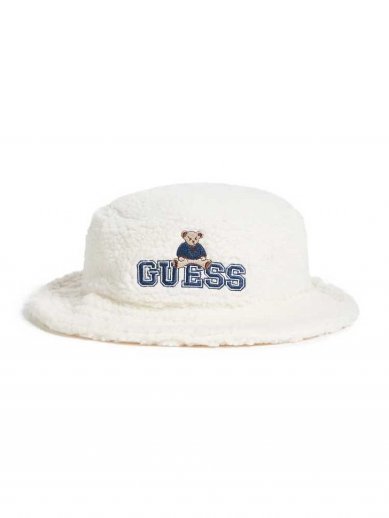 Chapeaux Guess Originale x Bear Sherpa Bucket Femme Blanche | 53801-MQGB