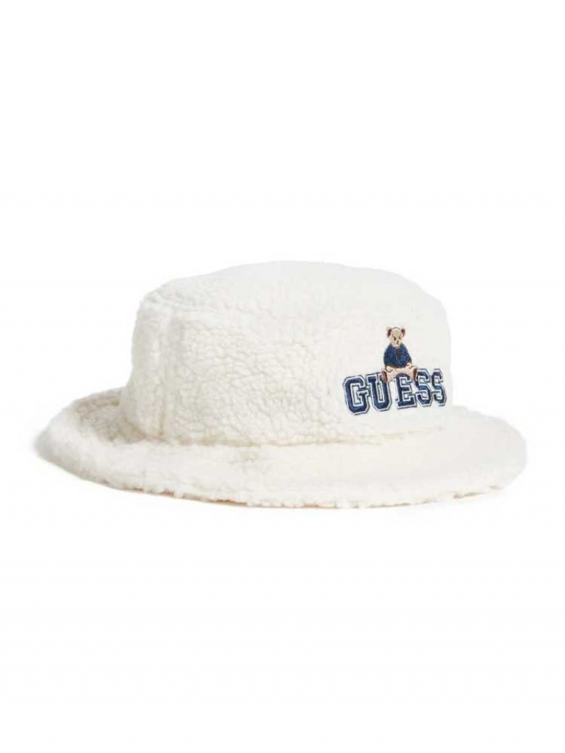 Chapeaux Guess Originale x Bear Sherpa Bucket Femme Blanche | 53801-MQGB